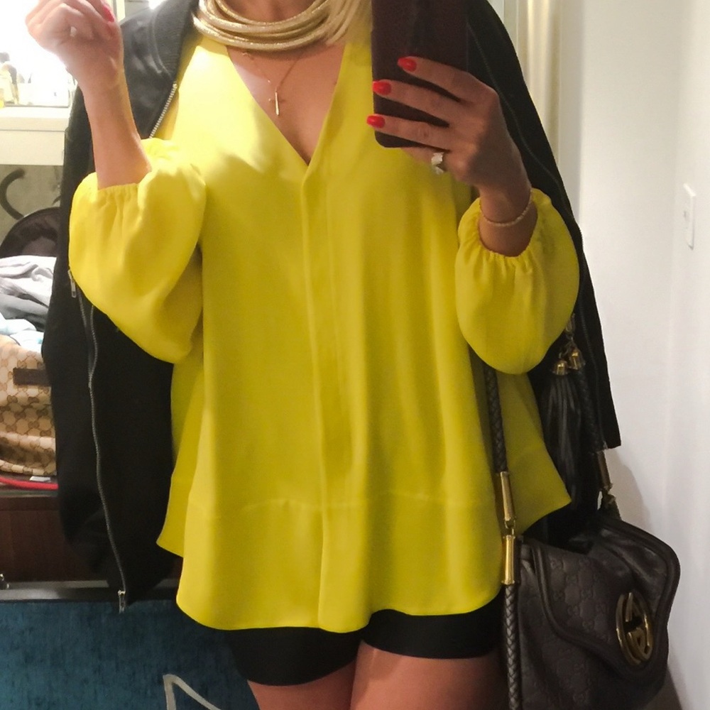 Tamara Mellon Yellow Asymmetrical Cut Out Tank Top Blouse 100 percent Silk